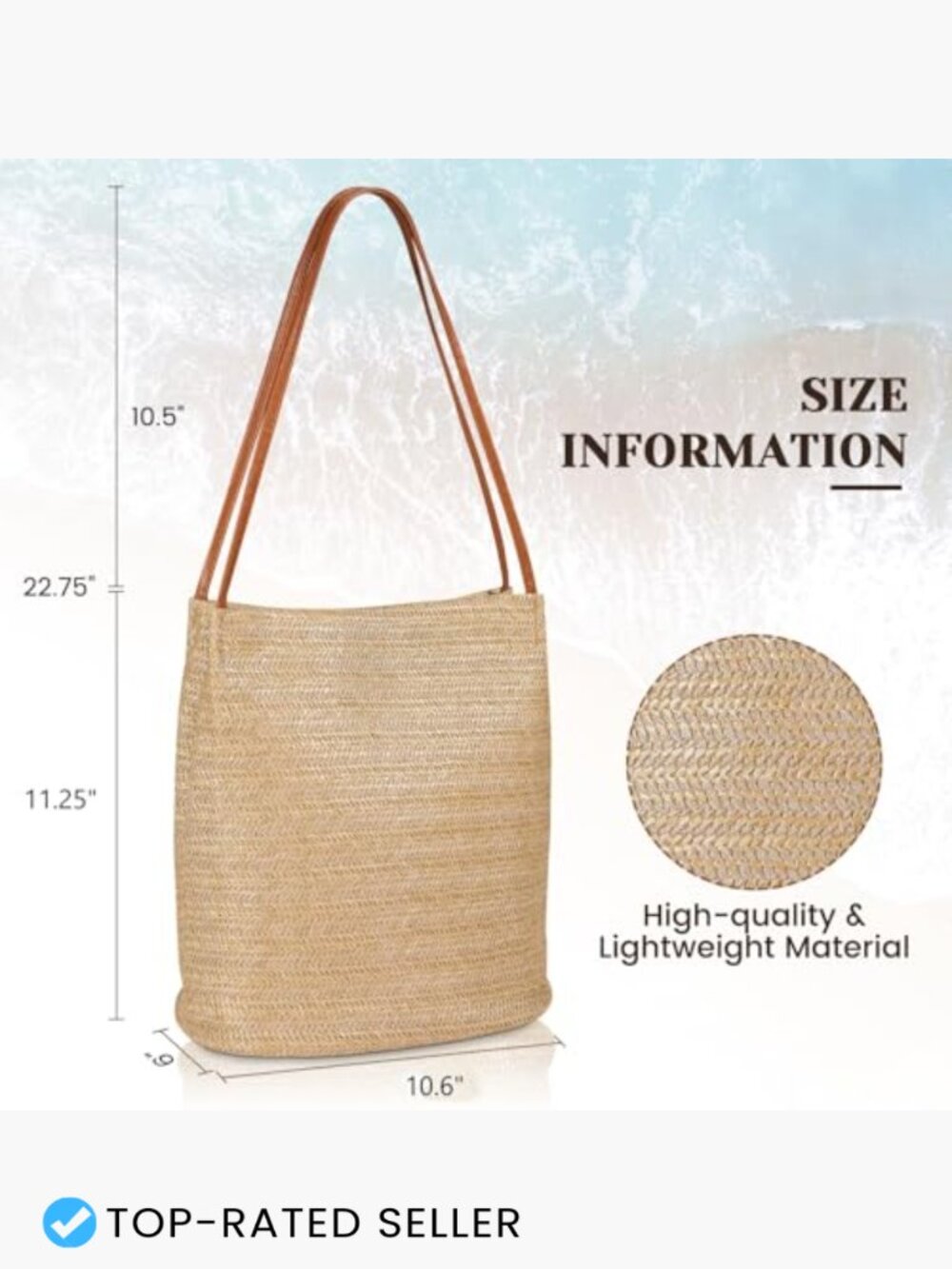 Straw Beach Tote Bag Women Summer Bucket Handbag Casual Shoulder Hobo Purse - Picture 3 of 5